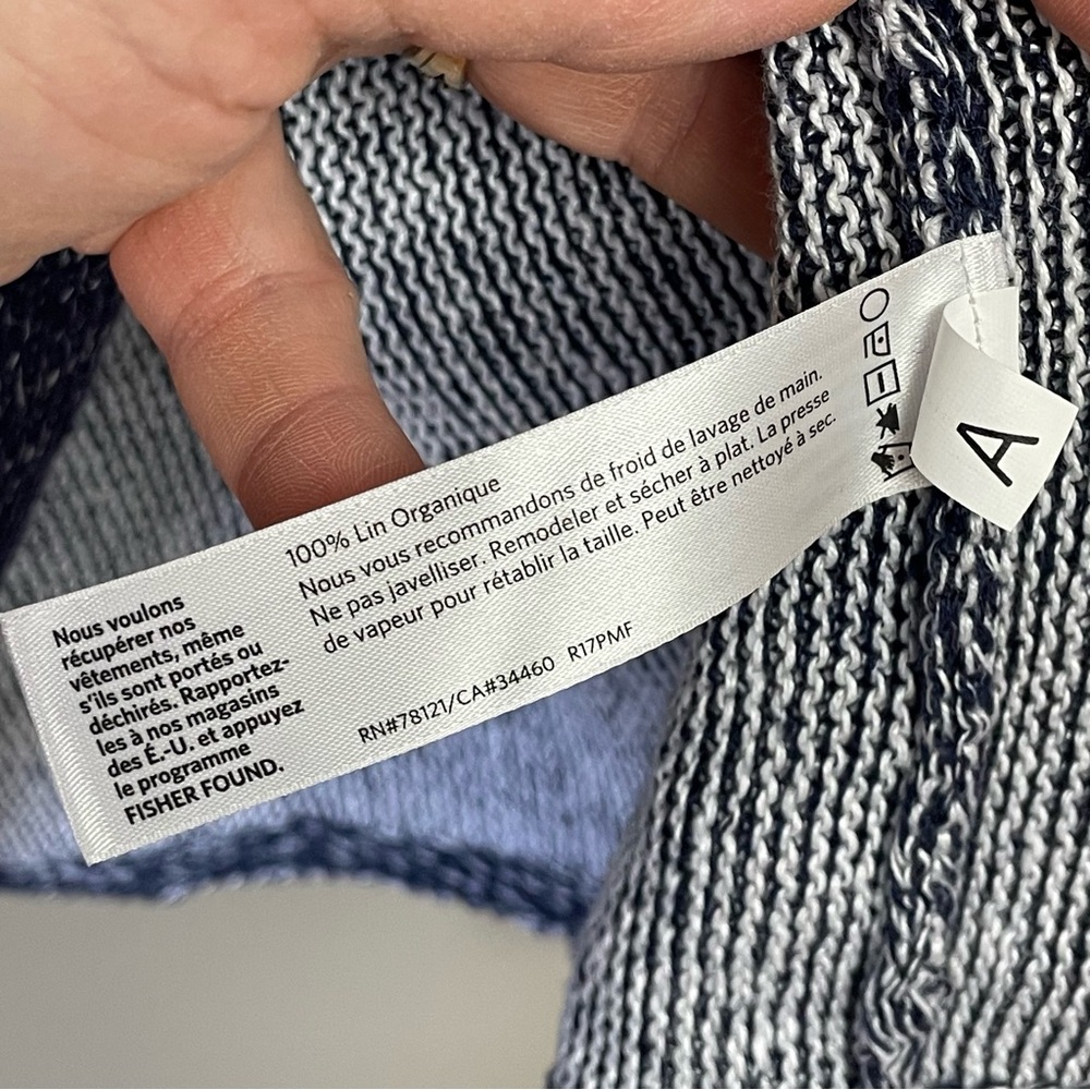 Eileen Fisher Large Light Knitted Navy  Blue Organic Linen Sweater coastal - Picture 3 of 8